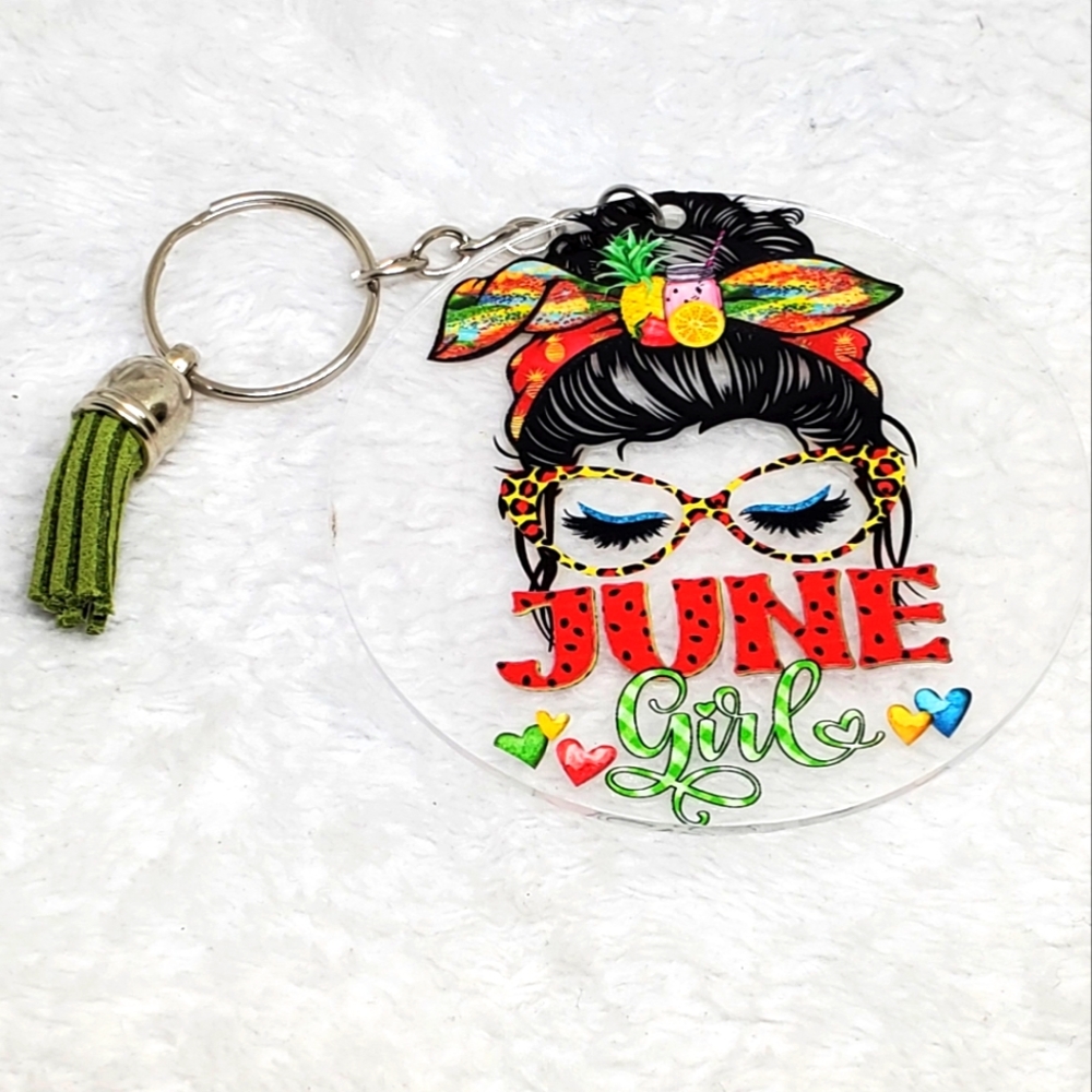 7/$10 June Girl Keychain with Tassel, New
